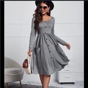 SHEIN grey A line button down dress
